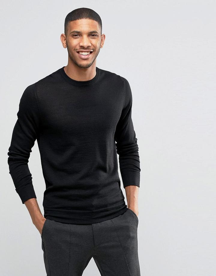 Lindbergh Sweater In Merino Wool In Black - Black
