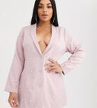 Saint Genies Plus Pearl Embellished Blazer In Blush-pink