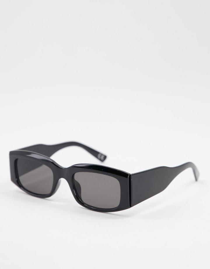 Asos Design Mid Square Sunglasses With Wide Temple In Black