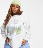 Asos Design Curve Oversized Sweatshirt With Lake District Print In Ice Heather-grey