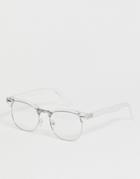 Asos Design Retro Clear Lens Glasses In Clear Crystal