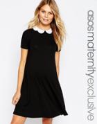 Asos Maternity Swing Dress With Contrast Scallop Collar With Short Sleeve - Black