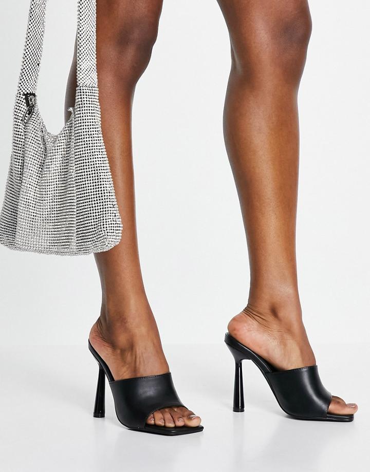 Truffle Collection Sqaure Toe Mule Heel Sandals In Black