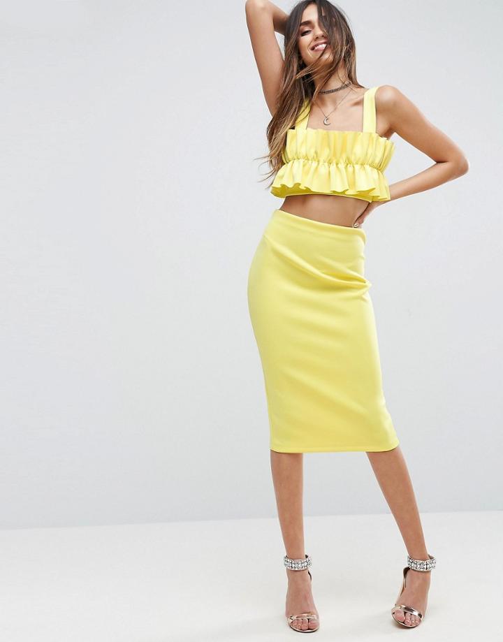 Asos Night High Waisted Scuba Pencil Skirt - Yellow