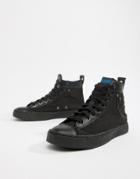 Diesel Exposure High Top Mesh Leather Sneakers Black - Black