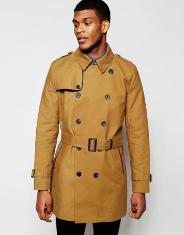 Asos Shower Resistant Double Breasted Trench In Tobacco - Tobacco