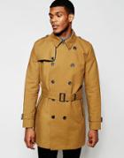 Asos Shower Resistant Double Breasted Trench In Tobacco - Tobacco