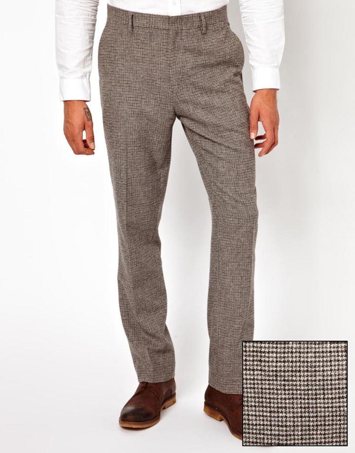 Asos Slim Fit Pants In Brown Dogstooth