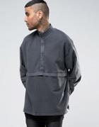 Asos Longline Oversized Track Neck Sweatshirt With Woven Sleeves - Gray