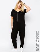 Asos Curve Casual Jumpsuit With Zip Front - Black