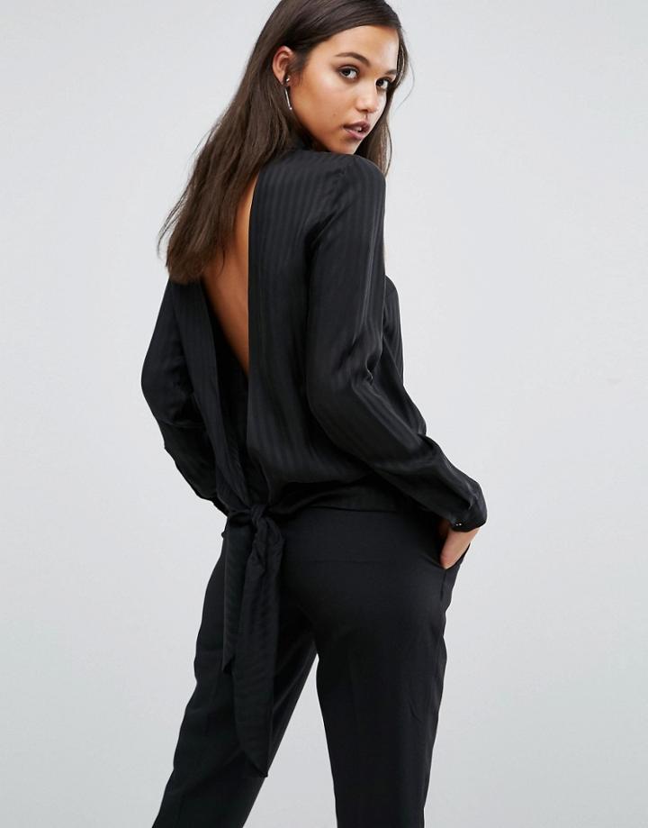 Kendall + Kylie Open-back Tie Shirt - Black