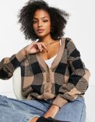 Hollister Button Through Cardigan In Tan Check-brown