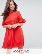 Asos Curve Shirred Cotton Smock Dress - Red