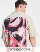 Asos Dark Future Oversized Heavyweight T-shirt With Graphic Prints In Neutral - Part Of A Set