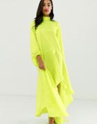 Asos Design Satin Maxi Dress With Scarf Neck And With Extreme Sleeve - Yellow