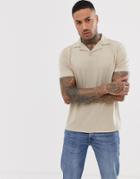 Asos Design Organic Jersey Polo With Revere Collar In Beige