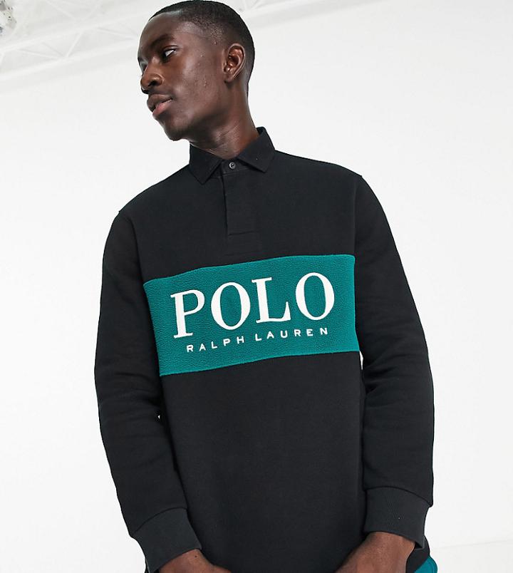 Polo Ralph Lauren X Asos Exclusive Collab Rugby Polo Shirt In Black With Polar Fleece Chest Panel
