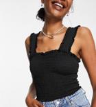 Topshop Tall Crinkle Frill Tank Top In Black