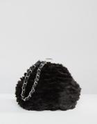 Missguided Chain Strap Faux Fur Clutch Bag - Black