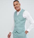 Asos Design Tall Wedding Super Skinny Suit Vest In Sage Green Linen - Green