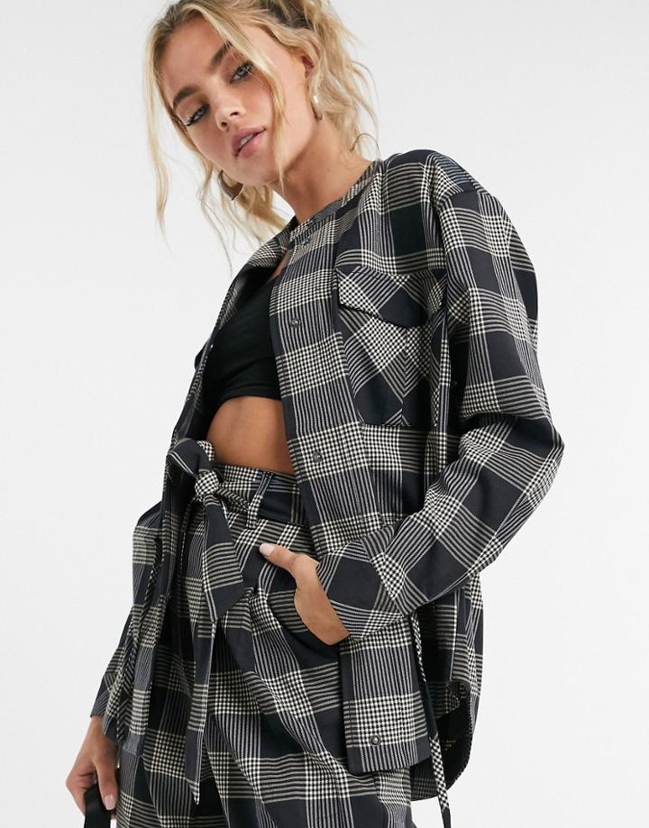 Object Tie Waist Shirt In Check Print - Part Of A Set-black