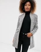Stradivarius Coat With Pu Piping In Dog Tooth-multi