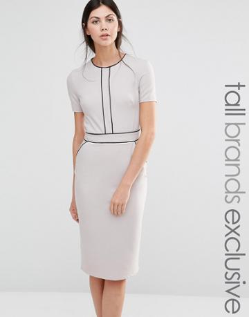Alter Tall Short Sleeve Pencil Dress With Piping Detail - Gray