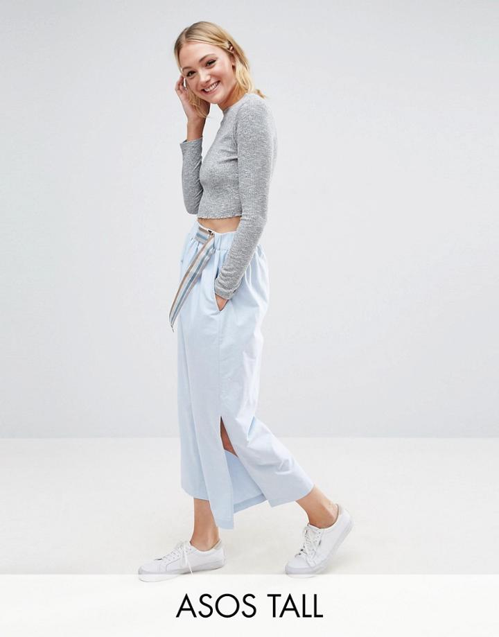 Asos Tall Wide Leg Pants In Shirting With D-ring - Multi