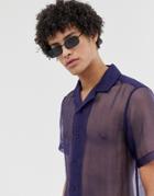 Asos Design Two-piece Regular Fit Sheer Shirt In Navy - Navy