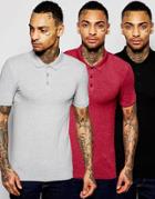 Asos Extreme Muscle Jersey Polo 3 Pack Black/ Burgundy/ Gray Marl - Multi