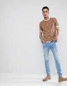 Asos Design Knitted T-shirt With Diamond Jacquard - Multi