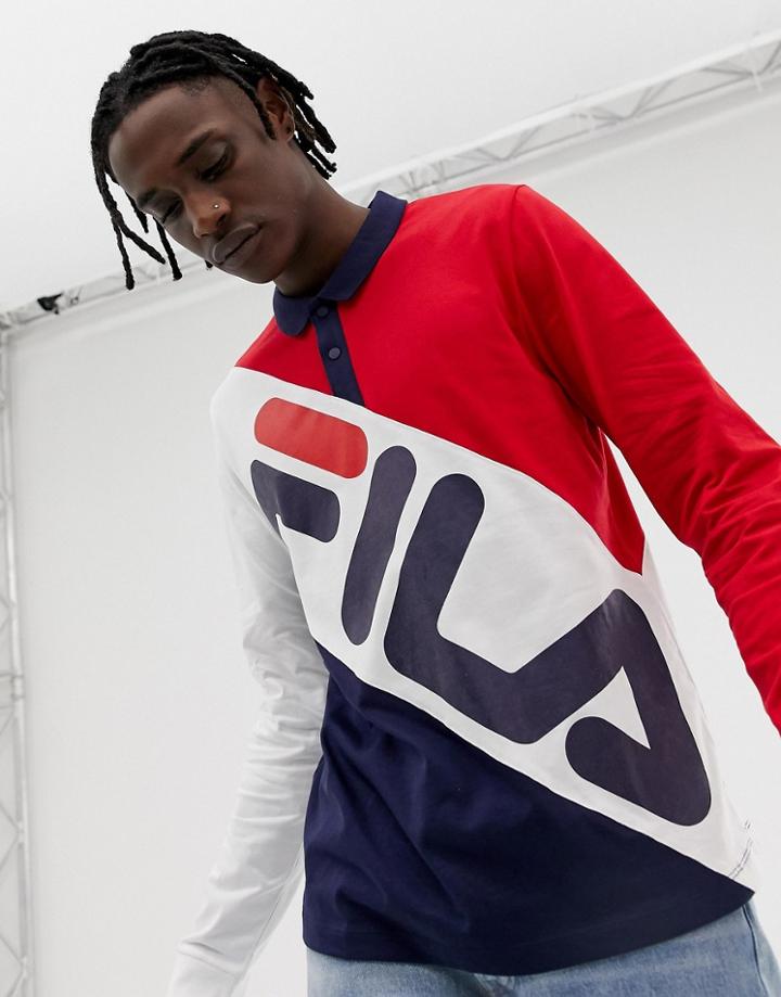 Fila Black Line Taygen Long Sleeve Block Panel Polo In Navy - Navy