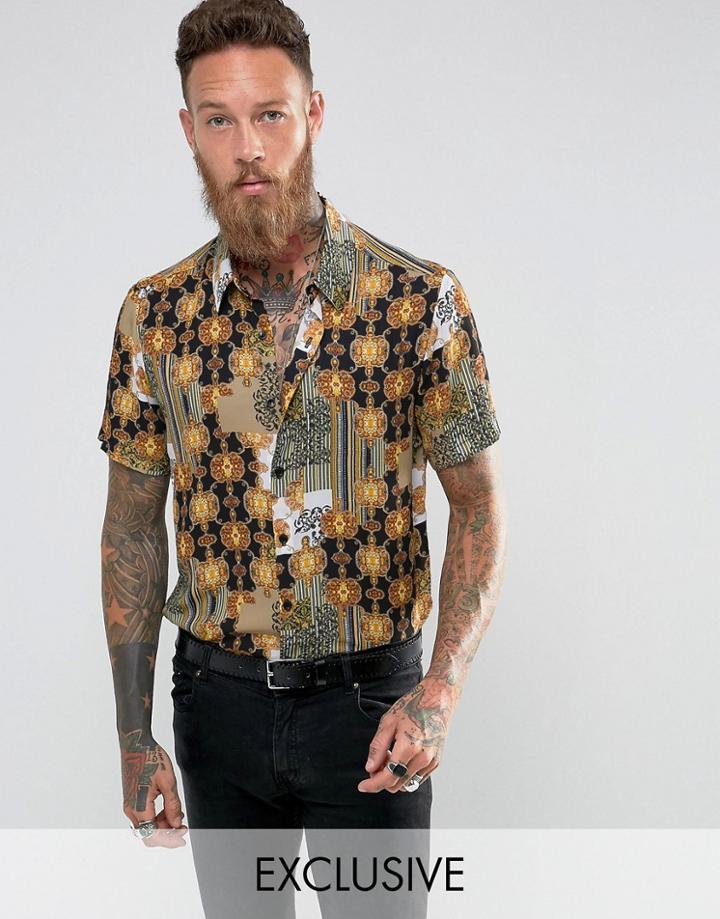 Reclaimed Vintage Inspired Shirt In Baroque Print Reg Fit - Black