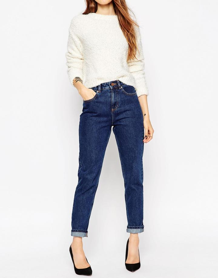 Asos Original Rigid Mom Jeans In Cherry Indigo Flat Wash - Cherry Indigo