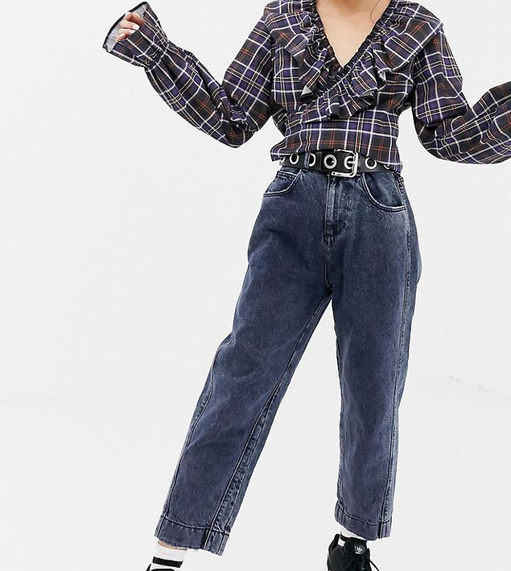 Collusion Petite X006 Mom Jeans In Dark Snow Wash-blue
