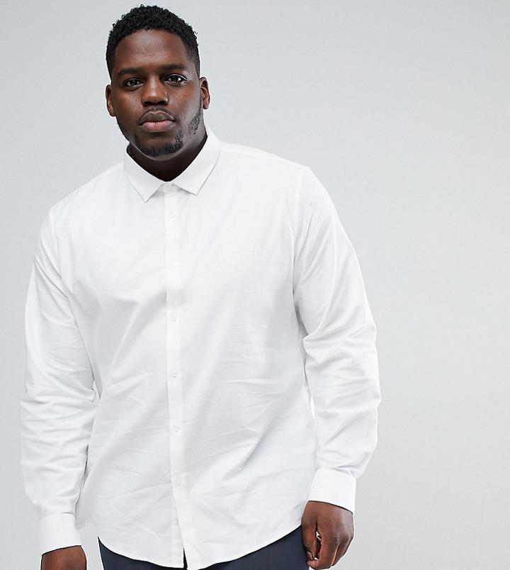 Asos Plus Smart Slim Fit Oxford Shirt With Double Cuff - White