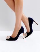 Ted Baker Peetch Embellished Navy Velvet Pumps - Navy