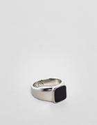 Icon Brand Square Signet Ring In Antique Silver With Black Enamal Stone - Silver