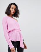 Vero Moda One Shoulder Top With Tie Waist - Pink