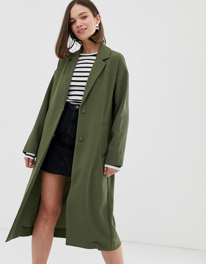 Monki Lightweight Tailored Coat In Khaki - Green