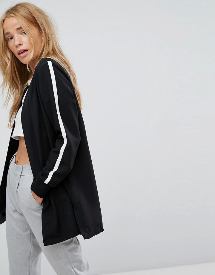 Pull & Bear Side Stripe Longline Jacket - Black