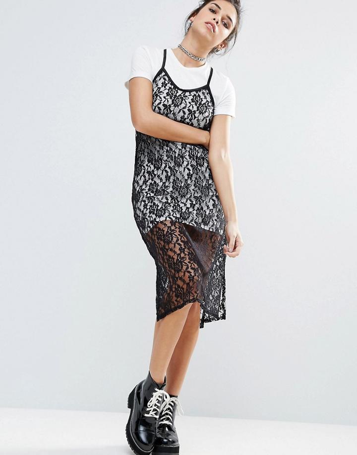 The Ragged Priest Downfall Lace Midi Dress - Black