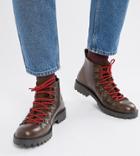 Asos Design Wide Fit Hiker Boot In Brown Leather With Flecked Laces - Brown