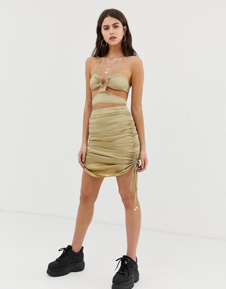 Zya Mini Skirt With Ruched Sides-beige