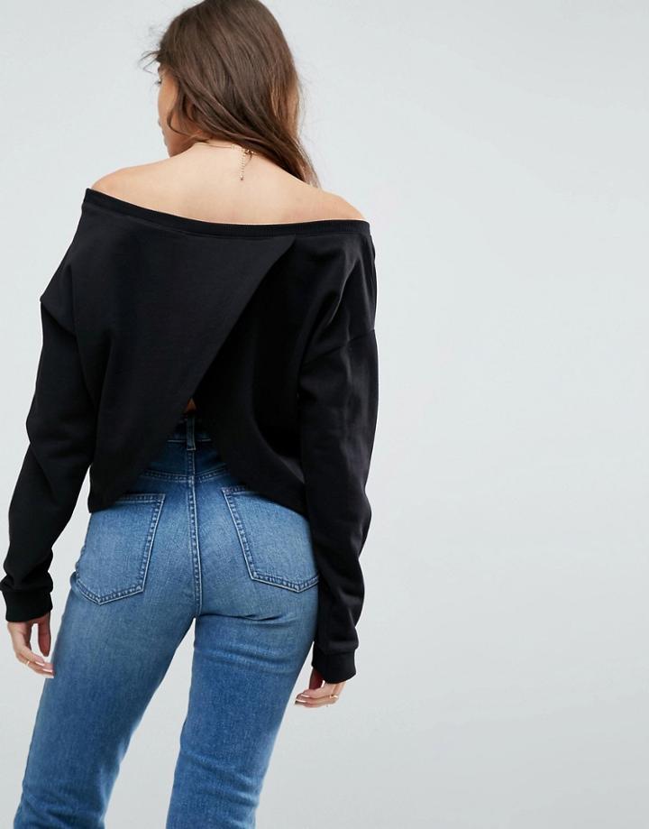 Asos Sweatshirt In Off Shoulder And Wrap Back - Black