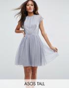 Asos Tall Premium Lace Tulle Mini Prom Dress - Gray