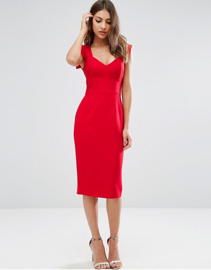 Asos Pencil Dress With Sweetheart Neck - Red