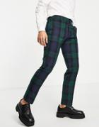 River Island Skinny Suit Pant In Green Tartan