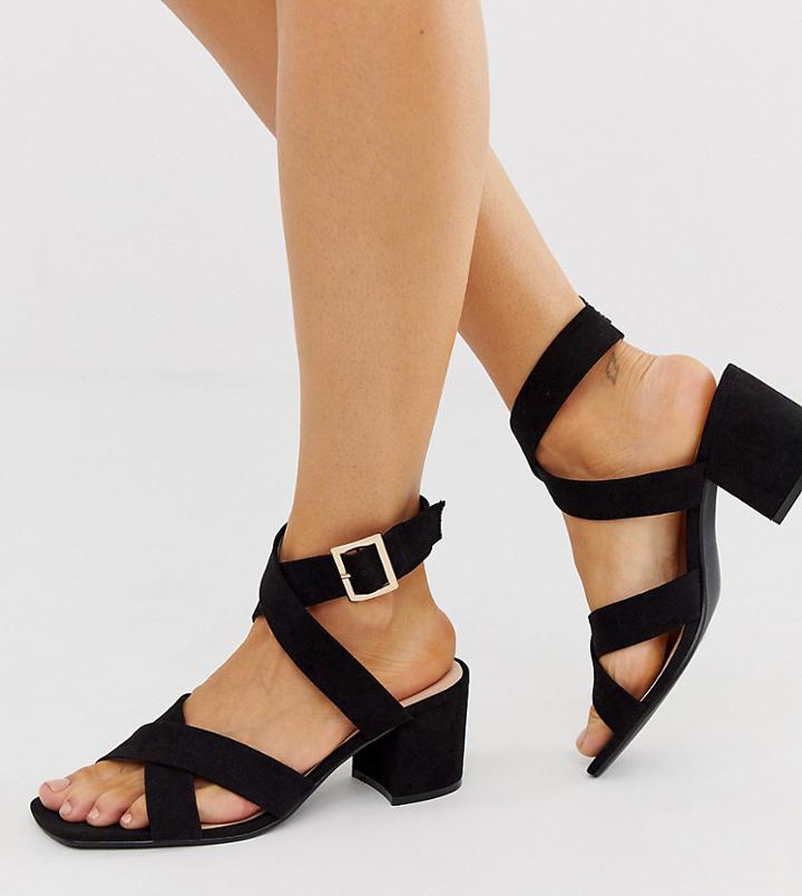 London Rebel Wide Fit Block Heel Sandals In Black