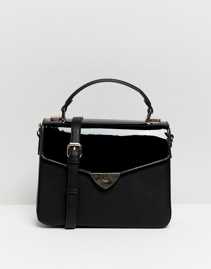 Dune Grab Top Handle Patent Mix Shoulder Bag - Black